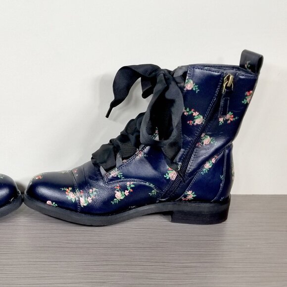 BP Floral Combat Boots with Ribbon Laces, Navy, Womens Size 6.5 - Picture 9 of 13